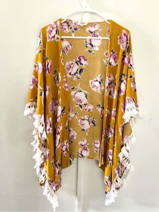 Tops - Umgee Floral Tassel Kimono Cover Up Boho Mustard Size Small #0135